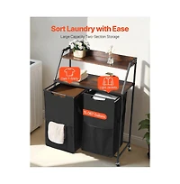 Slickblue Rolling Laundry Hamper with 2 Tiers, 2 Bags, and Hooks