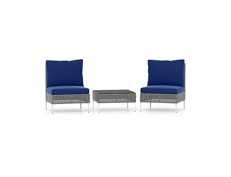 Slickblue 3 Pieces Conversation Chairs with Tempered Glass Coffee Table.