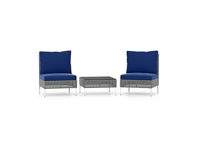 Slickblue 3 Pieces Conversation Chairs with Tempered Glass Coffee Table.