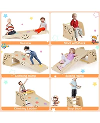 Sugift Wooden Climbing Toy Triangle Climber Set with Seesaw-Multicolor