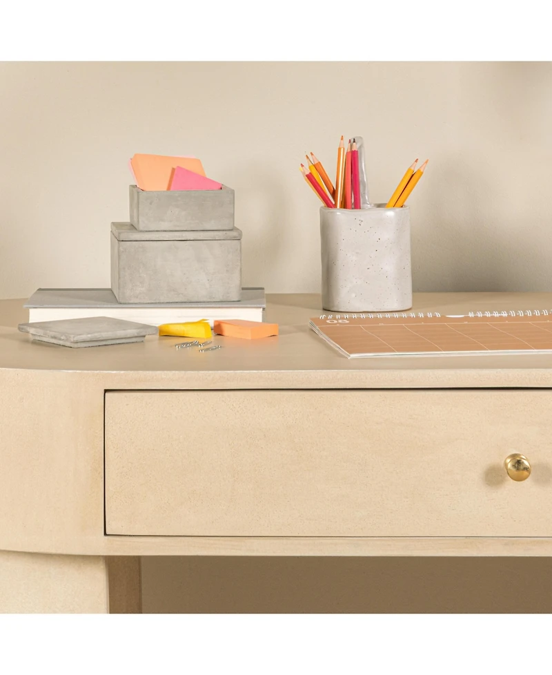 Storied Home Contemporary Cement Boxes with Lids, Grey, Set of 2