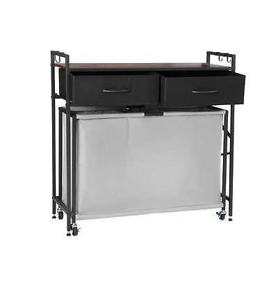 Slickblue 4-Bag Laundry Cart with Metal Frame and Wood Top Design