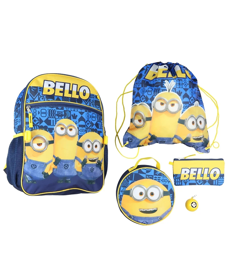 Minions Backpack Bello Character Design 5 Piece Set with Lunch Box