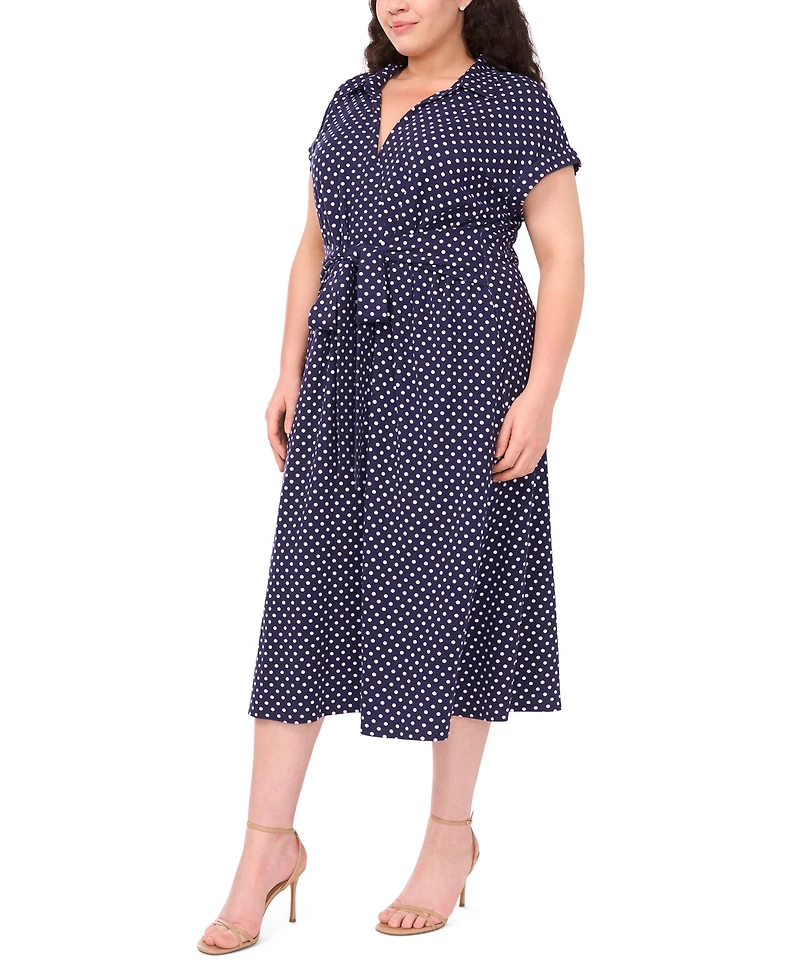 Msk Plus Pull-On Printed Belted Midi Shirtdress