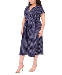 Msk Plus Pull-On Printed Belted Midi Shirtdress