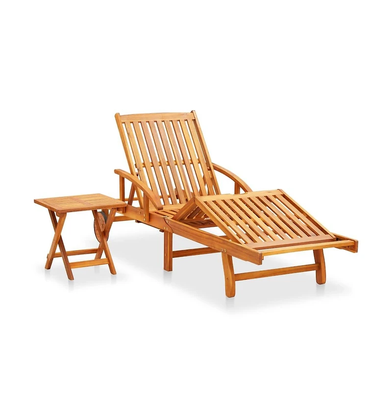 vidaXL Sunlounger With Table Royal Blue, Natural Wood