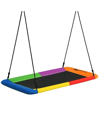 Sugift 60 Inches Platform Tree Swing Outdoor with 2 Hanging Straps-Multicolor