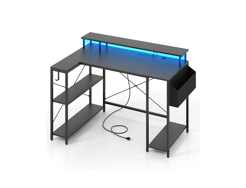 Slickblue L-Shaped with Led Lighting and Headphone Hook Gaming Desk