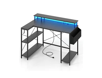 Slickblue L-Shaped with Led Lighting and Headphone Hook Gaming Desk