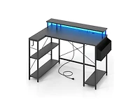 Slickblue L-Shaped with Led Lighting and Headphone Hook Gaming Desk