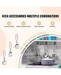 Mecale Corner Wooden Play Kitchen, Toy Set with Lights & Sounds, Ice Maker, Oven, Sink, Clock, Microwave, Fridge & Accessories