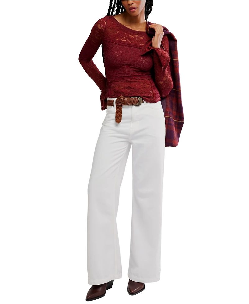 Free People Women's Flared-Sleeve Sheer Lace Top