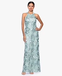 Betsy & Adam Petite Sleeveless Floral Sequin Sheath Gown