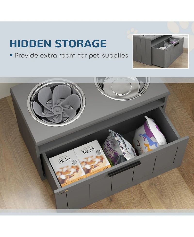 PawHut Elevated Dog Bowls, Raised Dogs Bowl Sd with 25L Storage Drawer