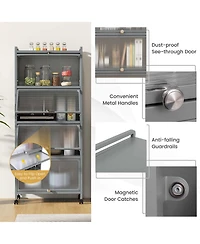 5-Tier Kitchen Baker's Rack Storage Cabinet Mobile Microwave Stand Flip-up Doors