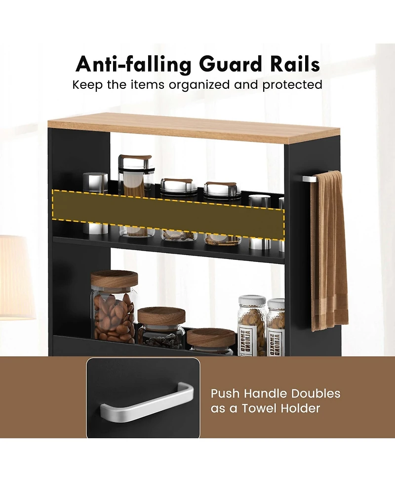 Costway 4-Tier Rolling Storage Cart 8" Slim Kitchen Cart on Wheels with Open Shelves