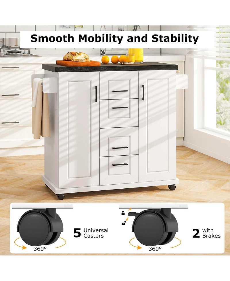 Costway Rolling Kitchen Island Cart on Wheels Mobile Serving Utility Trolley Cart