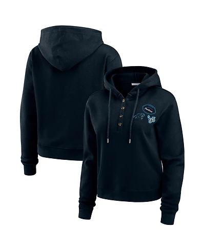 Wear by Erin Andrews Women's Navy Carolina Panthers Waffle Hoodie Pullover Top