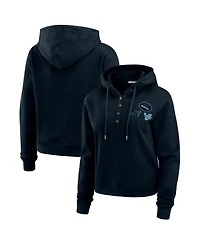 Wear by Erin Andrews Women's Navy Carolina Panthers Waffle Hoodie Pullover Top