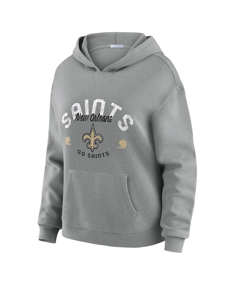 Women's Gray New Orleans Saints Waffle-Knit Long Sleeve Hooded Shirt & Pants Lounge Set