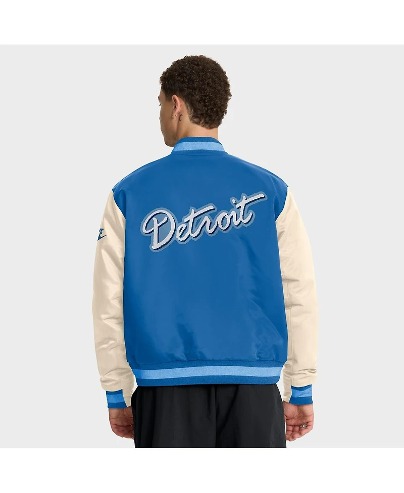 Nike Men's Blue/Cream Detroit Lions Rewind Legacy Full-Snap Bomber Jacket