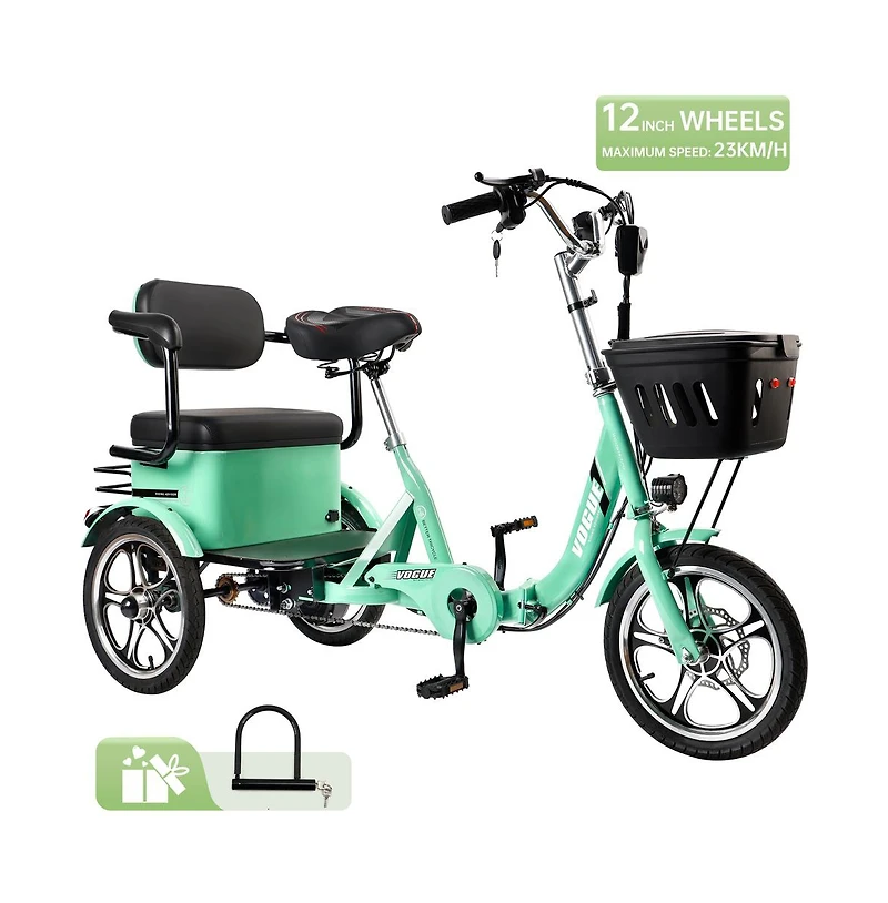 Artudatech 400W 48V 12A Elder Electric folding trike 3 wheel e-bike with Rear Seat