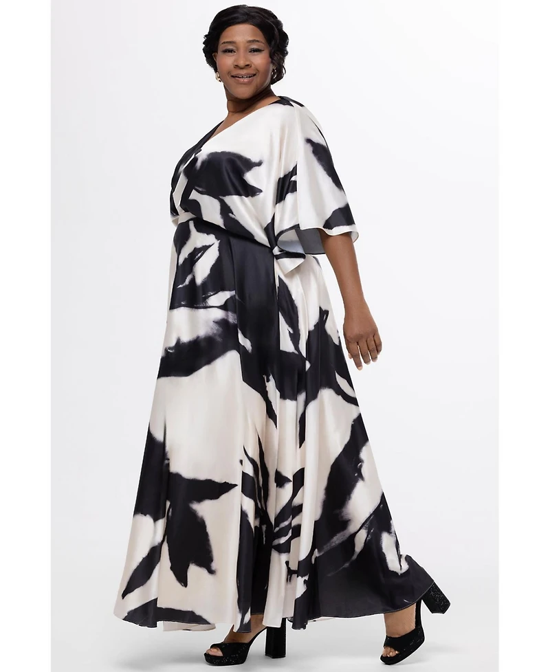 Celebrations by Sydney's Closet Women's V-Neck Satin Print Maxi Gown