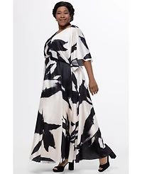 Celebrations by Sydney's Closet Women's V-Neck Satin Print Maxi Gown