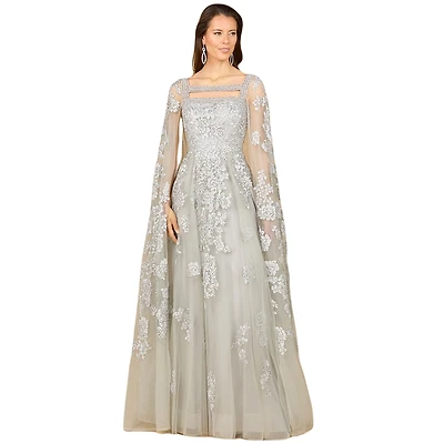 Lara Women's Lace gown with long cape sleeves