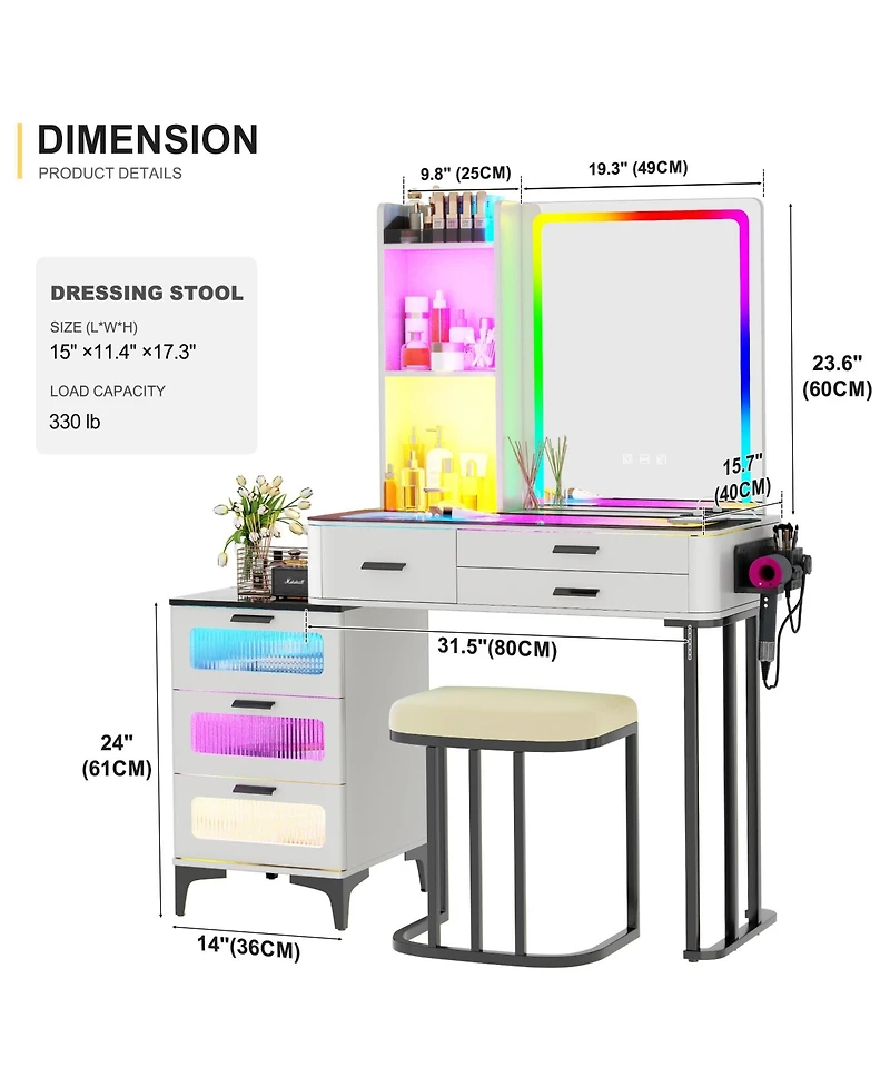 Vlsrka Vanity Makeup Desk with Mirror and Lights