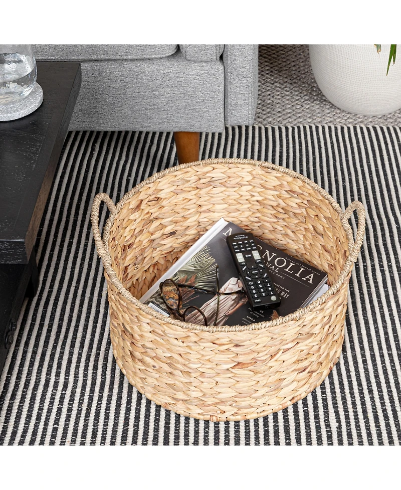 Household Essentials Round Handwoven Water Hyacinth and Seagrass Basket with Handles, Natural