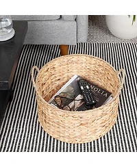 Household Essentials Round Handwoven Water Hyacinth and Seagrass Basket with Handles, Natural