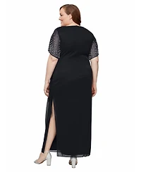 Alex Evenings Plus Embellished-Sleeve Draped Chiffon Gown
