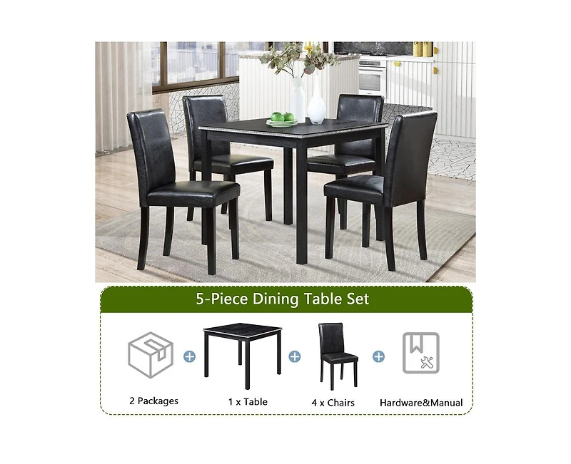 sumyeg 5-Piece Counter Height Dining Set with Crystal Accent Square Wood Table and 4 Upholstered Chairs