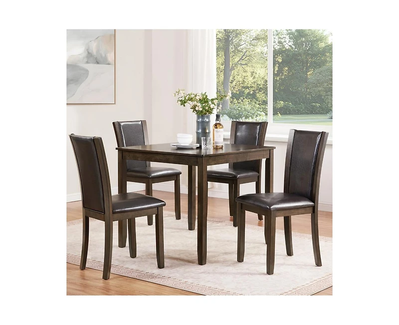 sumyeg Dark Walnut Farmhouse 5-Piece Dining Set with Wood Table and 4 Chairs