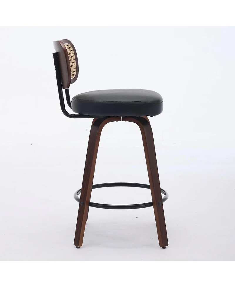 Set of Mid-Century Modern Swivel Bar Stool with Cane Back