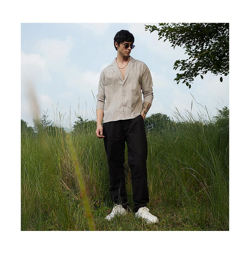 Campus Sutra Men's Ecru Beige Wrinked Korean Oversized Shirt