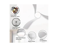 Sofucor 52-inch Modern White Ceiling Fan with Led Light and Remote Control Dc Motor