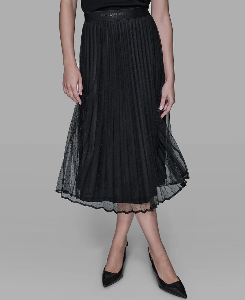 Karl Lagerfeld Paris Women's Long Mesh Pleated Midi Skirt