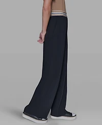 Karl Lagerfeld Paris Women's Striped Wide Leg Pull-On Pants