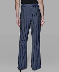 Karl Lagerfeld Paris Women's Mid Rise Striped Sequin Pants
