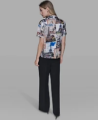 Karl Lagerfeld Paris Women's Short-Sleeve Allover City Scene Top