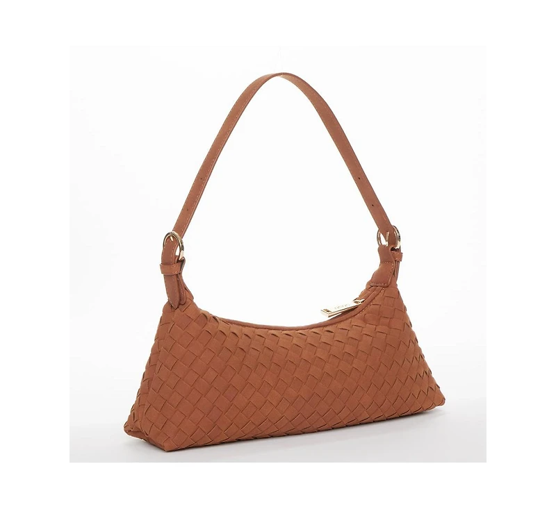Susu Woven Suede Baguette Bag with Crossbody Strap