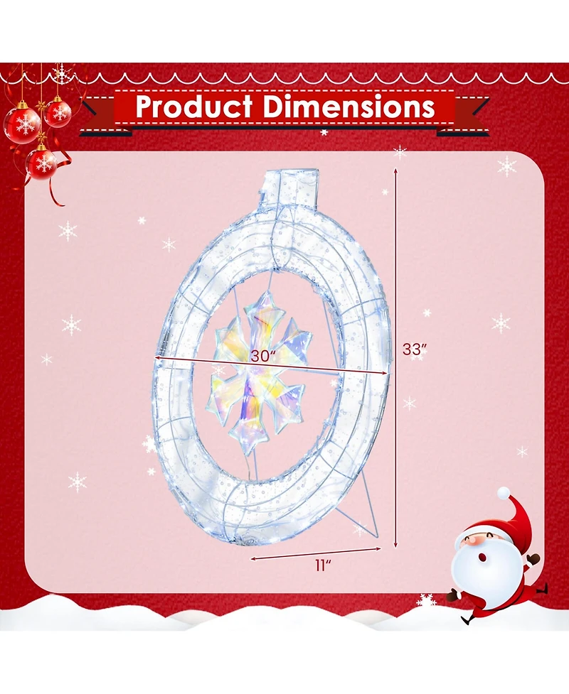 Costway 33" Lighted Ornament Pre-Lit Christmas Wreath with 128 Cold White Led Lights