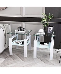 sumyeg Set of 2 Modern Square Tempered Glass Coffee Tables with Solid Frame