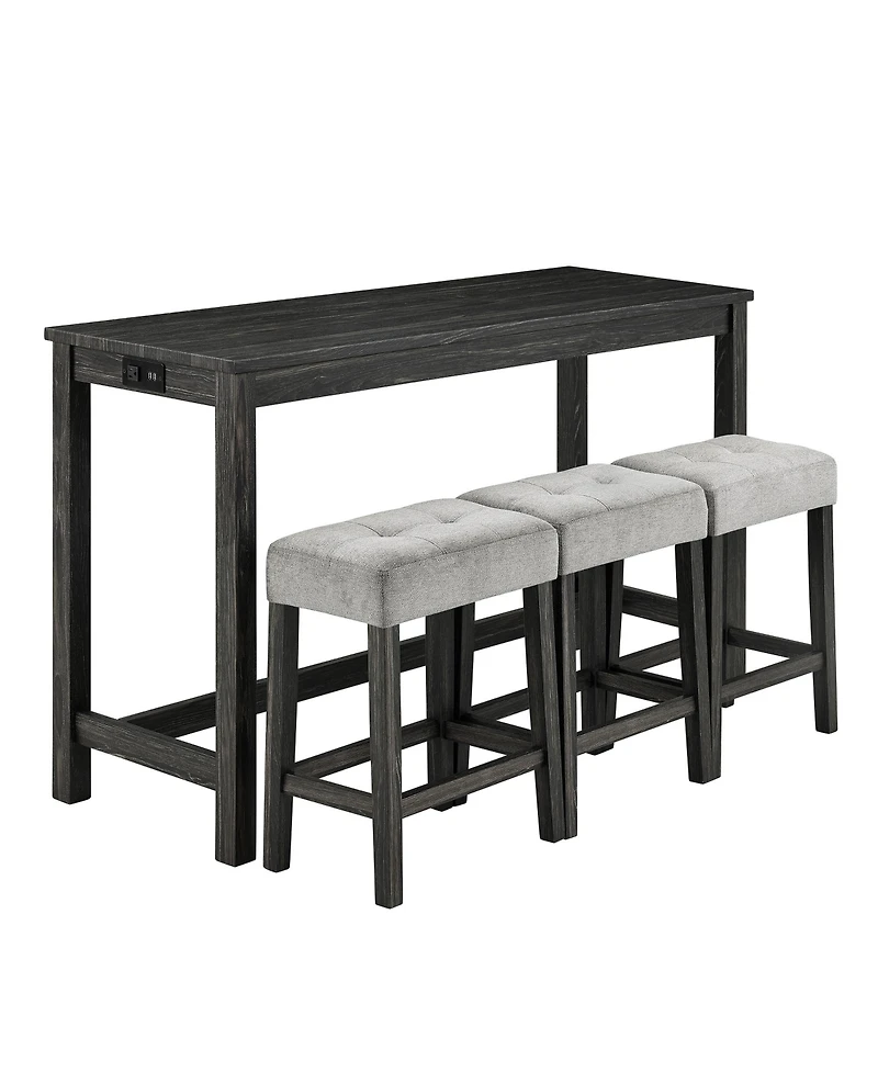 sumyeg Industrial 4-Piece Bar Table Set with Power Outlet Grey