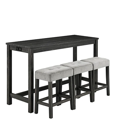 sumyeg Industrial 4-Piece Bar Table Set with Power Outlet Grey