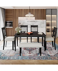 sumyeg 6-Piece Retro Dining Set with Wooden Rectangular Table 4 Chairs and Bench