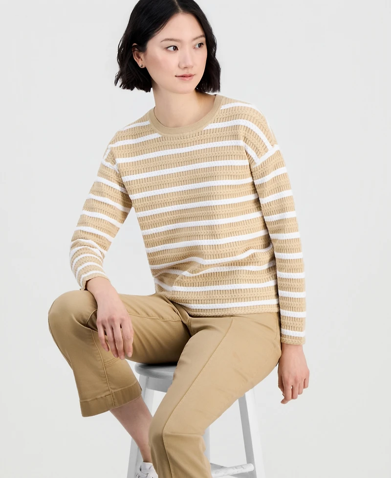 Nautica Jeans Women's Striped Braided Pointelle Sweater