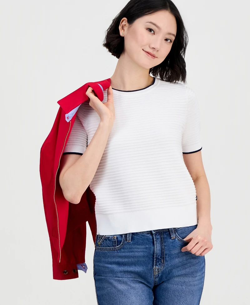 Nautica Jeans Women's Cotton Roll-Neck Raised-Stripe Sweater